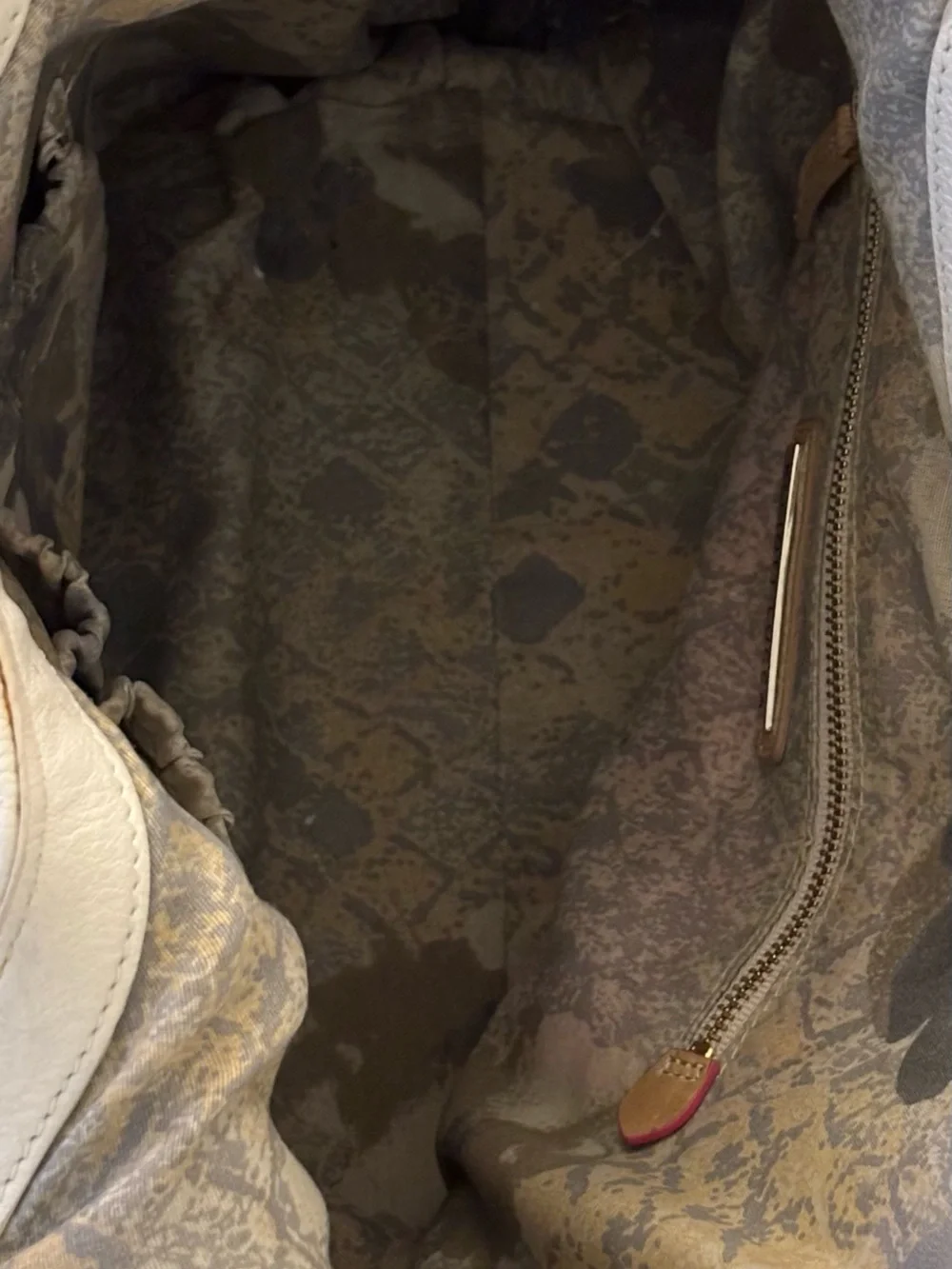 Elliott Lucca Genuine Leather Convertible Hobo Cream Gold Side Zip Studded